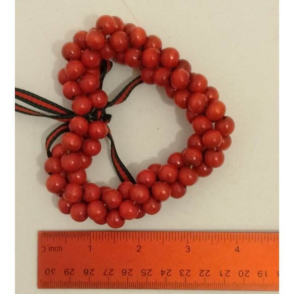 Red Wood bead Heart Ornament Valentine Christmas Wedding 4 inch USA - Picture 3 of 4